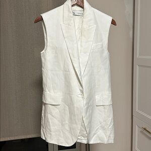 Zara Basic Long Open Vest sleeveless blazer in white size XS single button